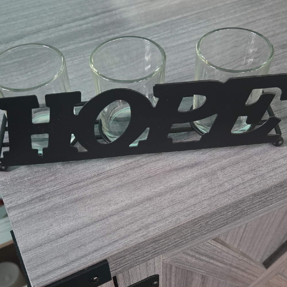 Hope Tea Light Or Flameless Tea Light Holder Black Metal Clear Glass Inspiration - Picture 1 of 10